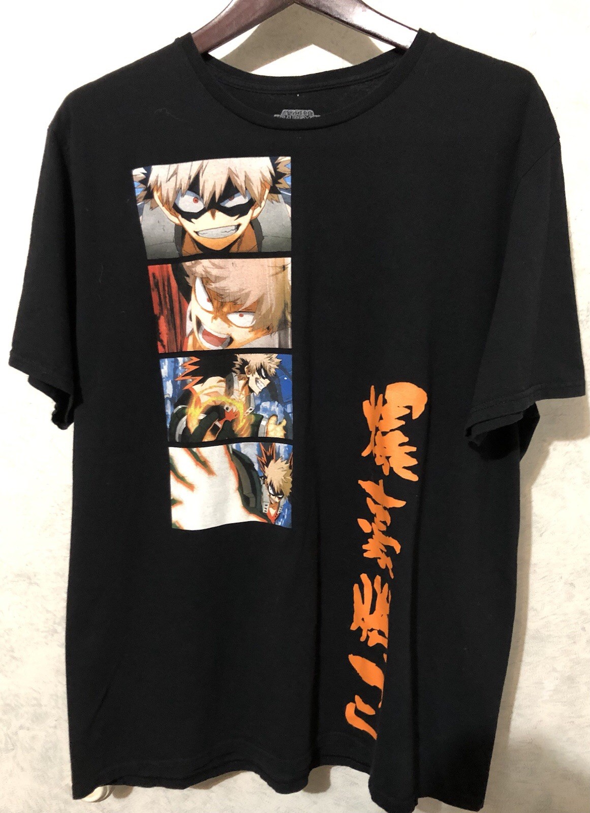 My Hero Academia New Adult T-Shirt – Panels of Bakugo & Ornage Kanji XL EUC A#1