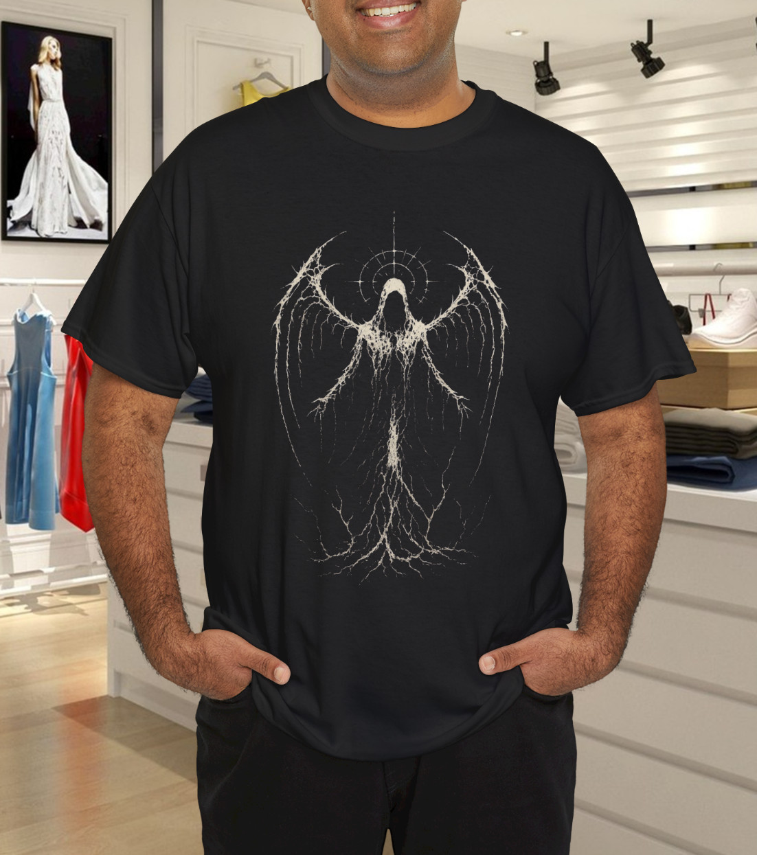Goth Angel Cyber Sigil Fallen Wings Alt Alternative Horror T-Shirt