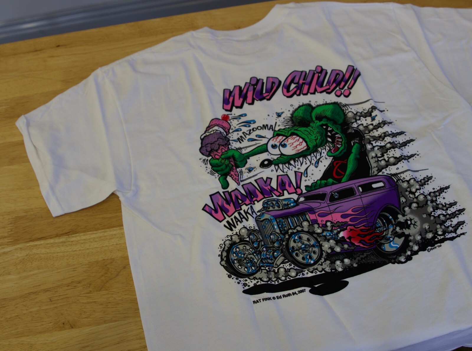 Men&rsquo;s Ed Big Daddy Roth Rat Fink Wild Child Hot Rod White Cotton T-Shirt S-3XL