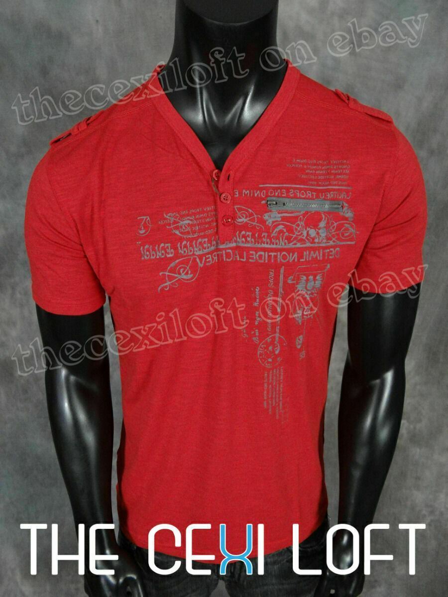 Mens T-Shirt Red with Reverse Print Graphics VERTICAL Casual Sport