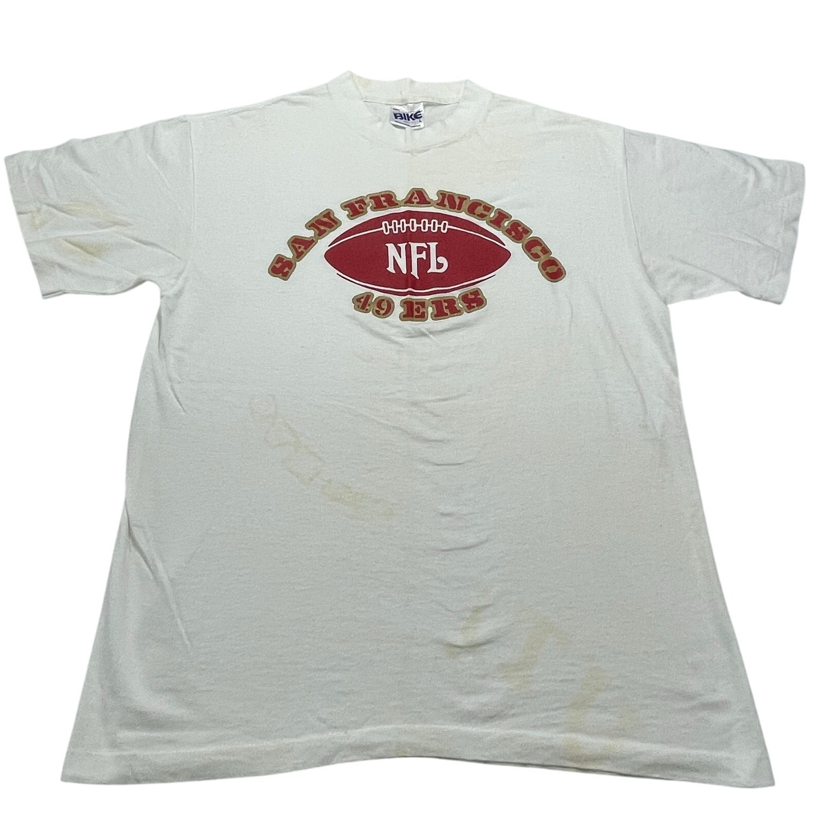VTG 80s San Francisco 49ers NFL T-Shirt size L Bike Made in USA See Description