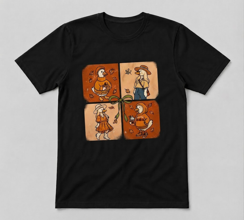 Fall Goose Autumn Season Fall Bow Graphic Gift Black T-shirt