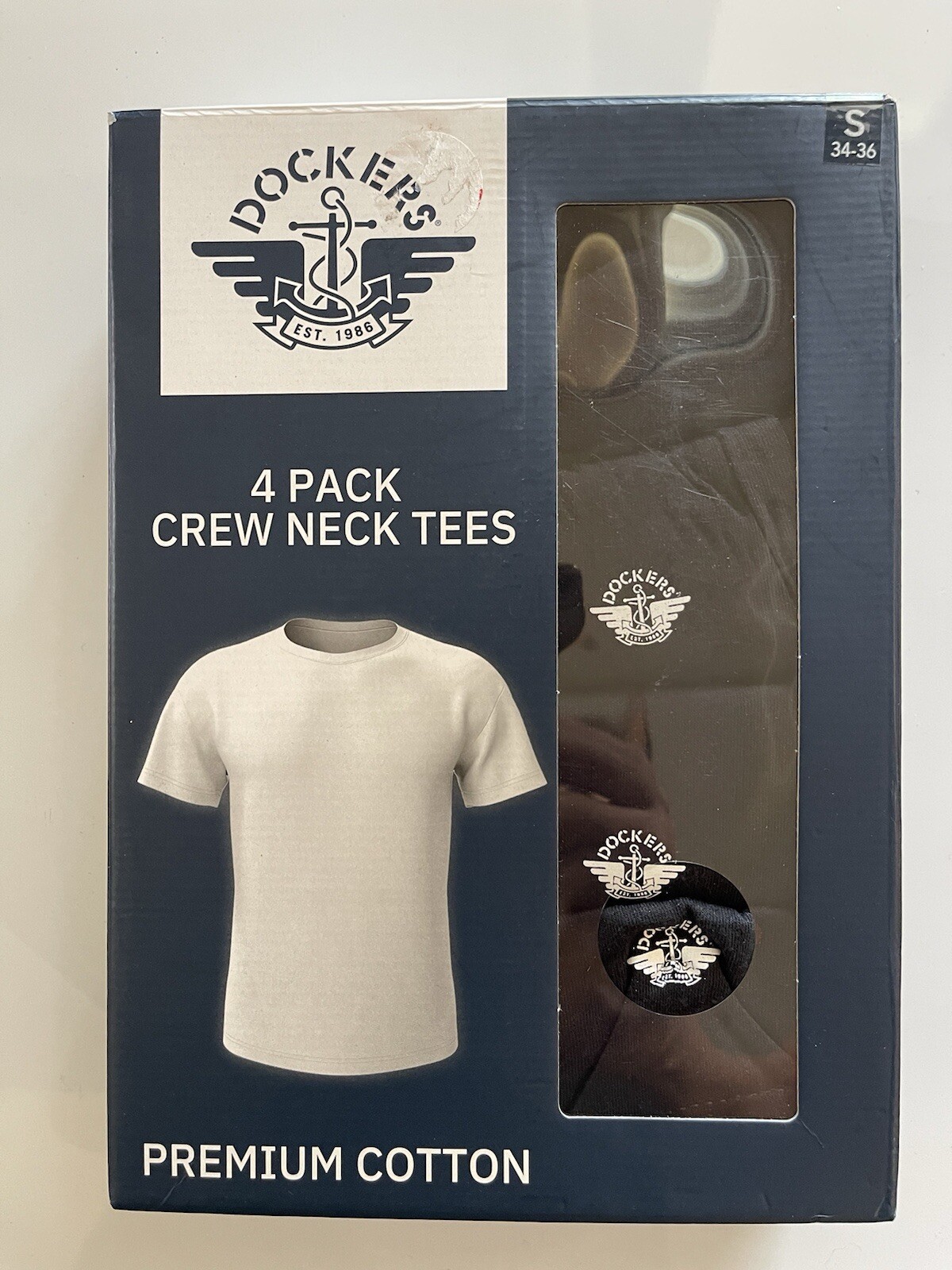 Dockers Men’s 4 Pack Crew Neck Tees Premium Cotton Black Size S