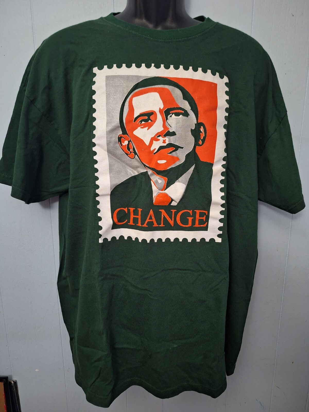 Vintage Barack Obama T-Shirt Mens 2X Green History 2008 USA President Change