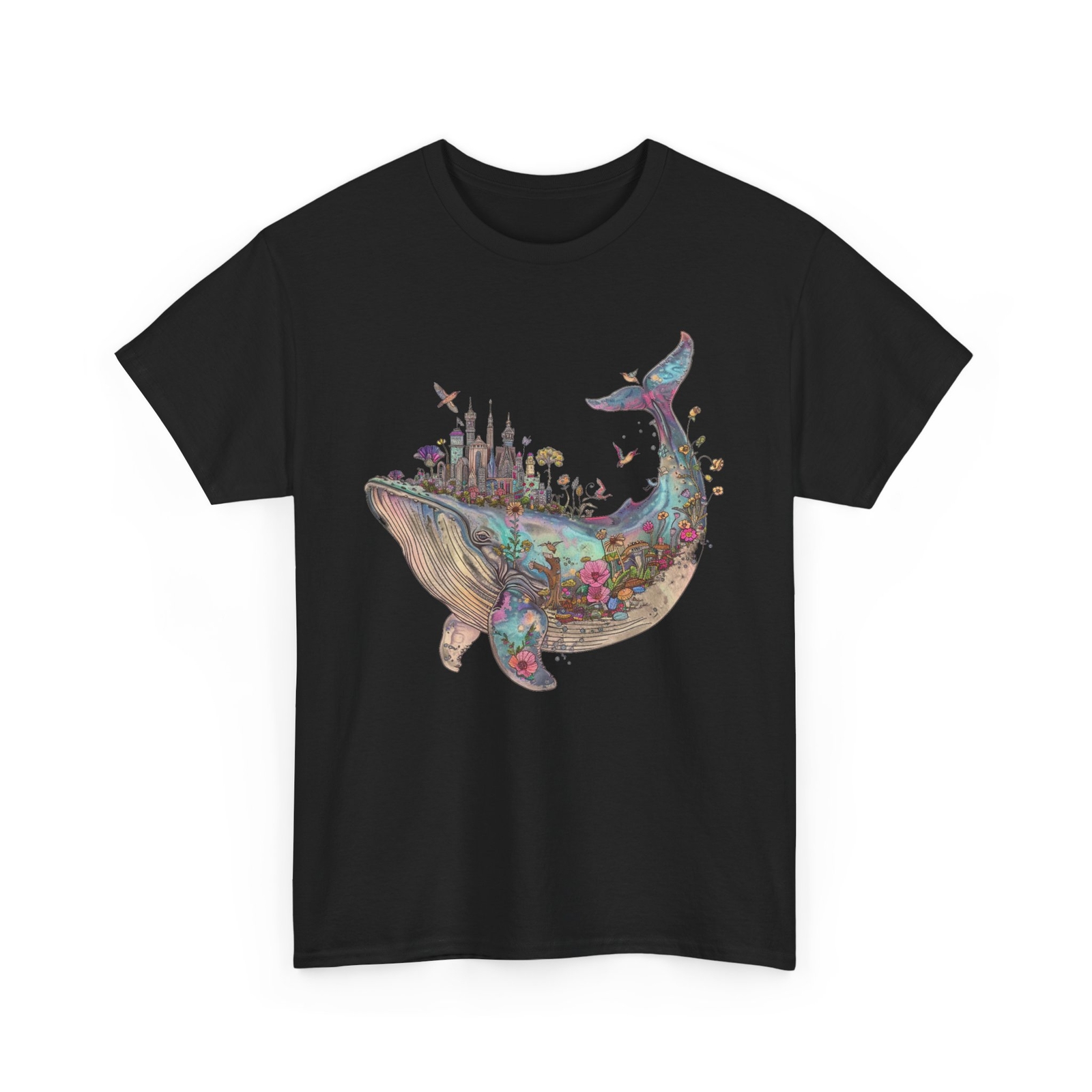 City Skyline T-Shirt | Urban Streetwear Tee | Boho Surreal Whale City Shirt