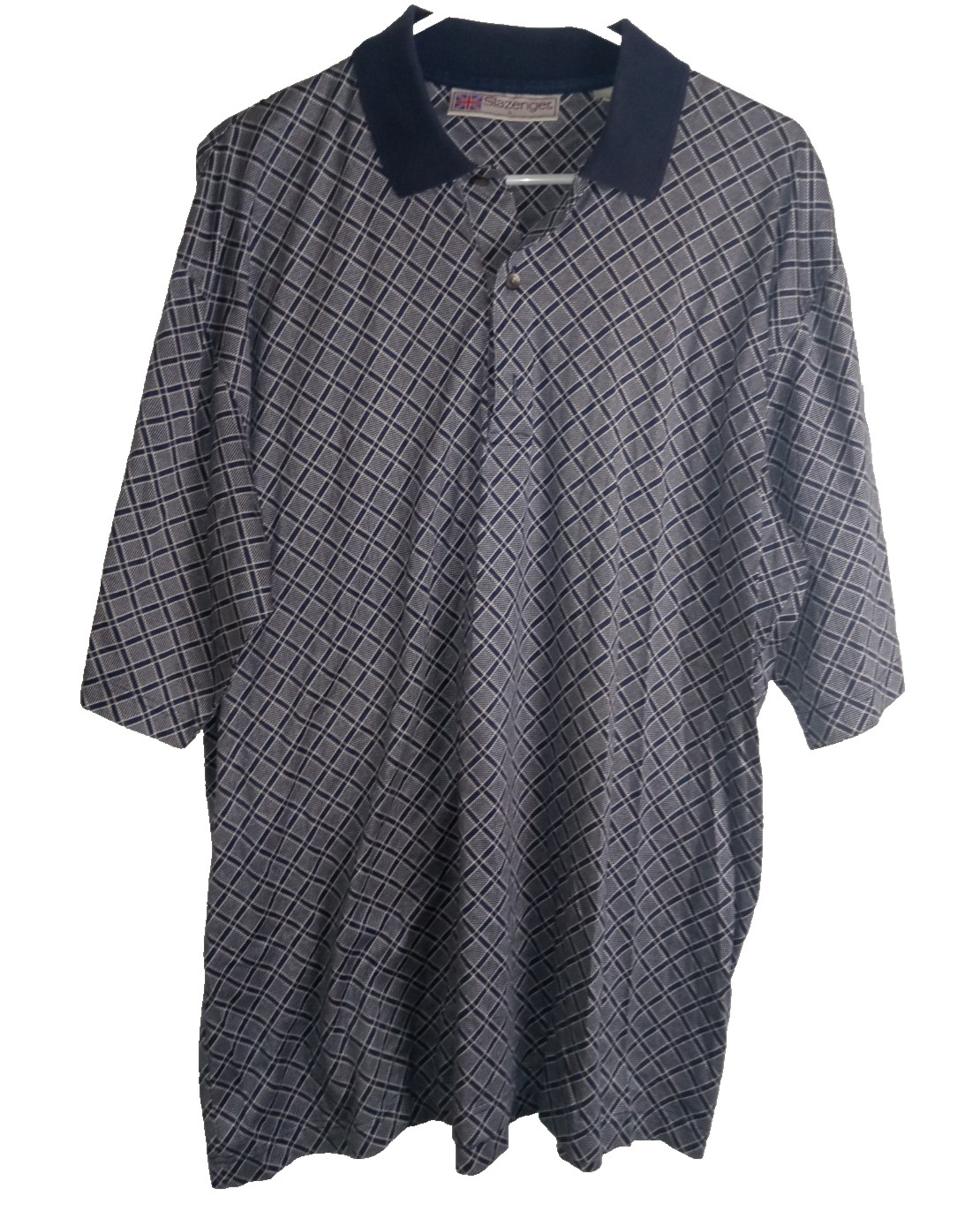 Slazenger Men&rsquo;s Plaid Blue White Geometric print Polo Shirt Size L