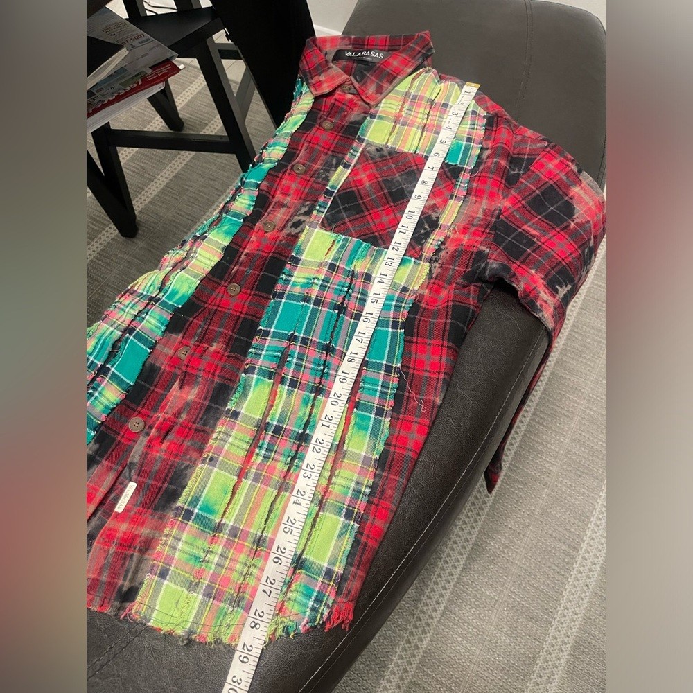 Valabasas v bleached patchwork men flannel shirt Sz L