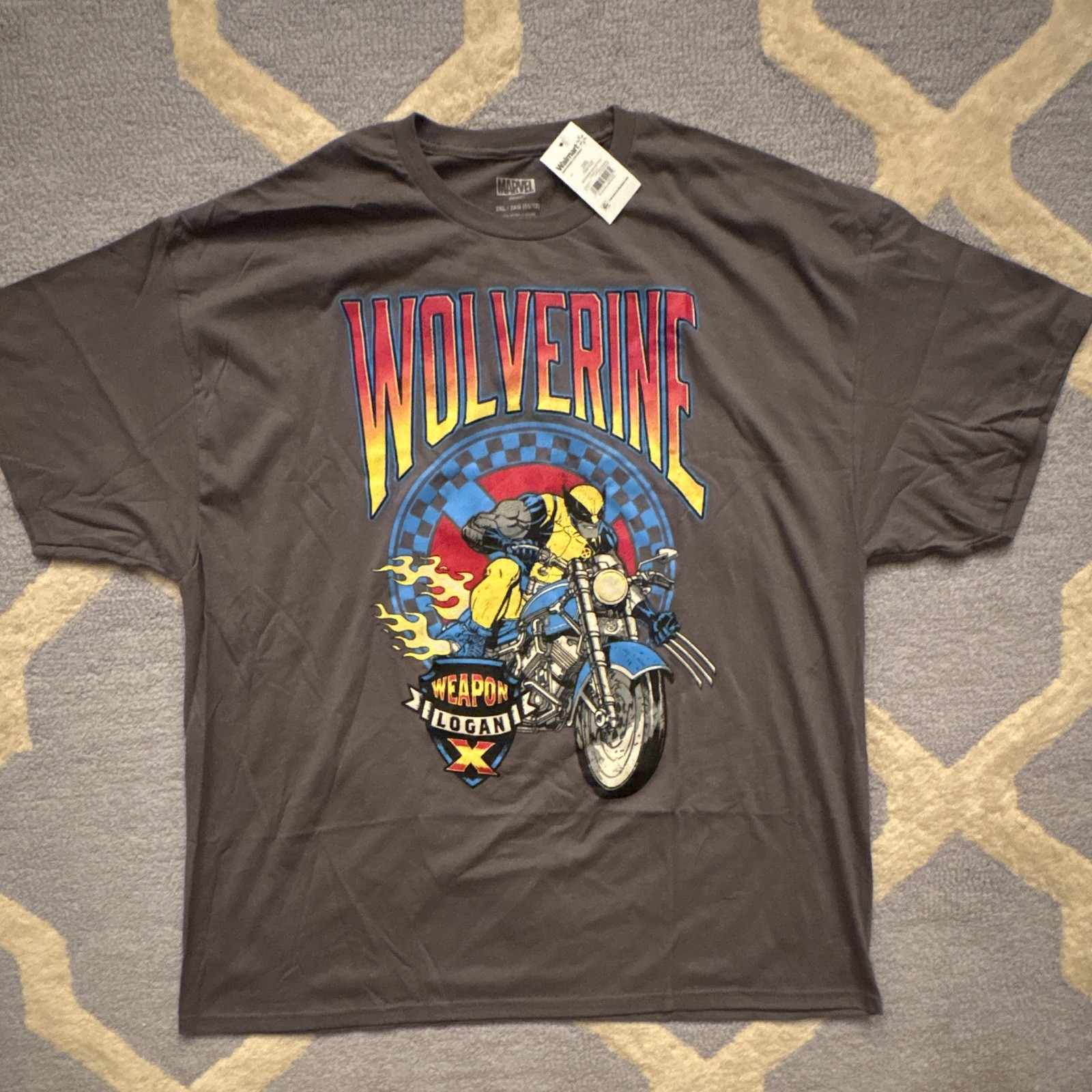 Marvel Wolverine Motorcycle Graphic Tee Men&rsquo;s 2XL Gray Crew Neck Short Sleeve