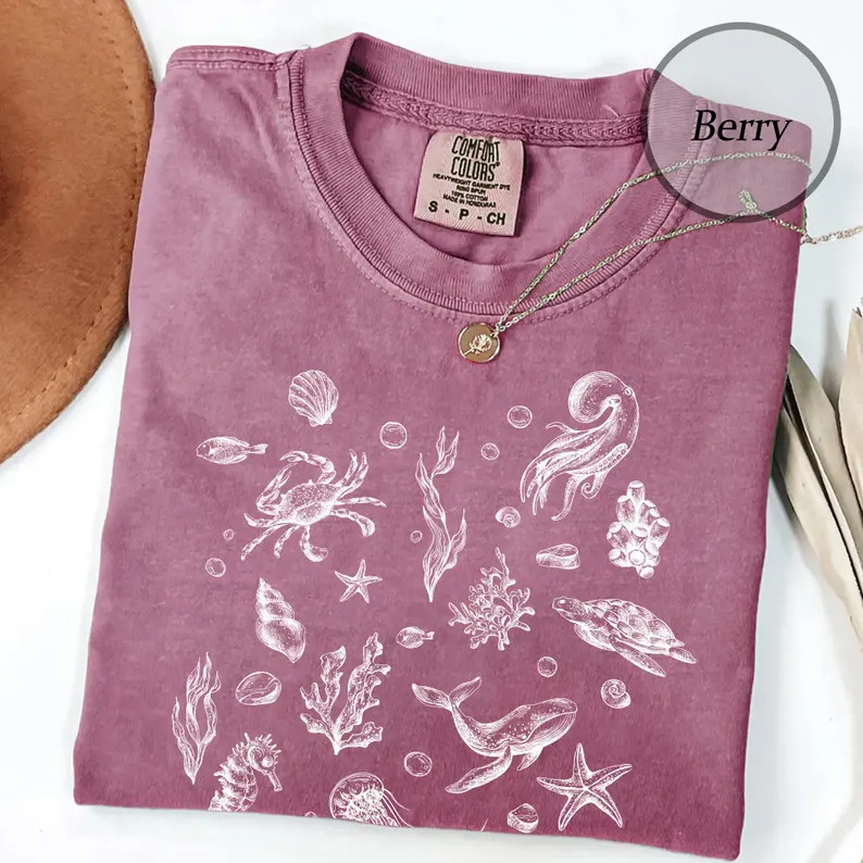 Comfort Tee Garment Dyed Sea Life Ocean Marine Life Soft Cotton