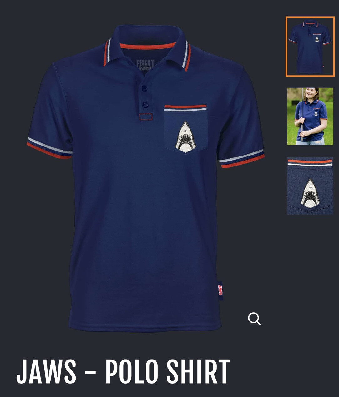 Fright Rags JAWS Blue Golf Polo Movie Shirt Embroidered 🦈 size LARGE