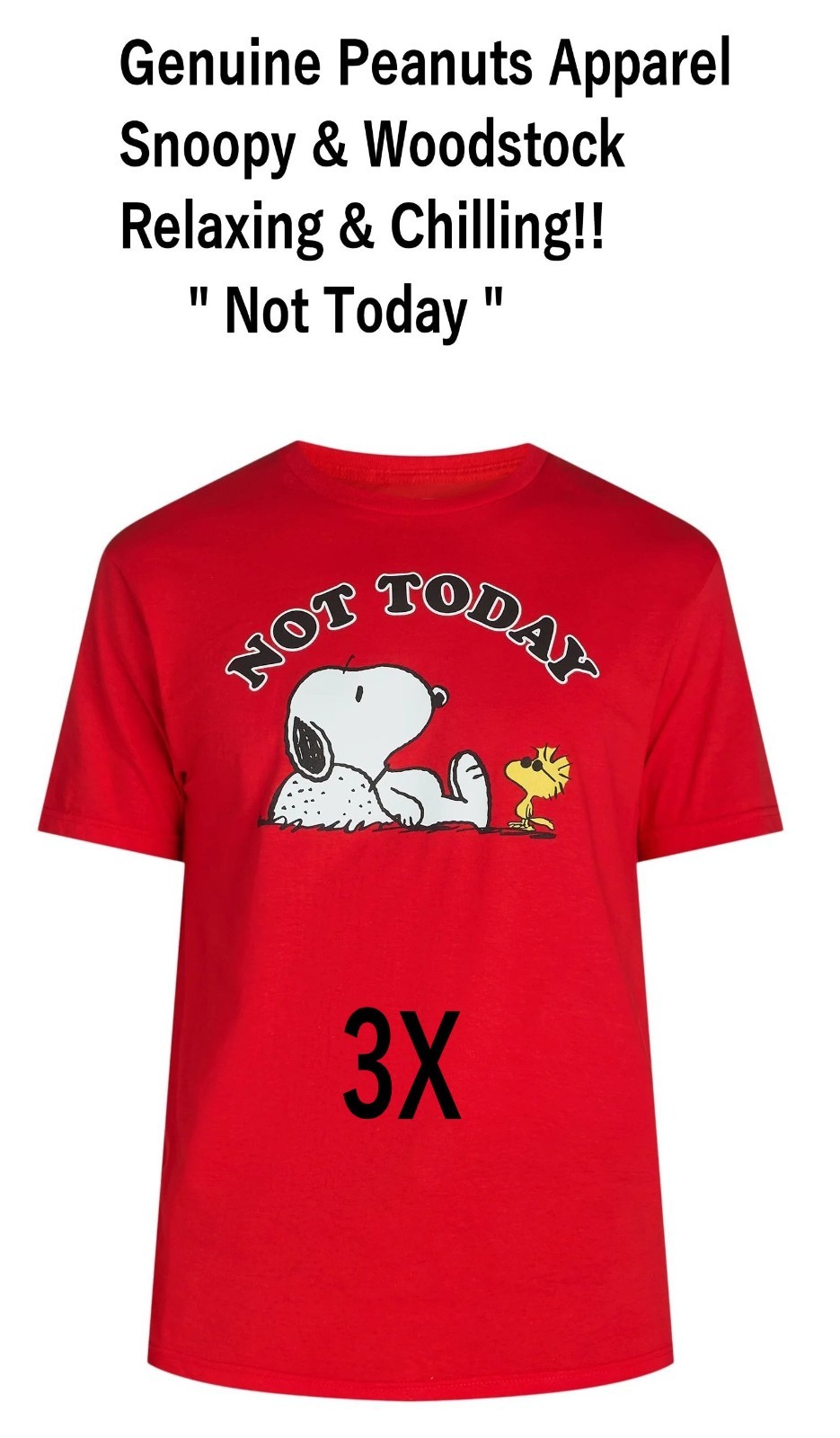Men&rsquo;s Women&rsquo;s 3X 54-56 Peanuts Snoopy Woodstock T-Shirt « Not Today » Red New