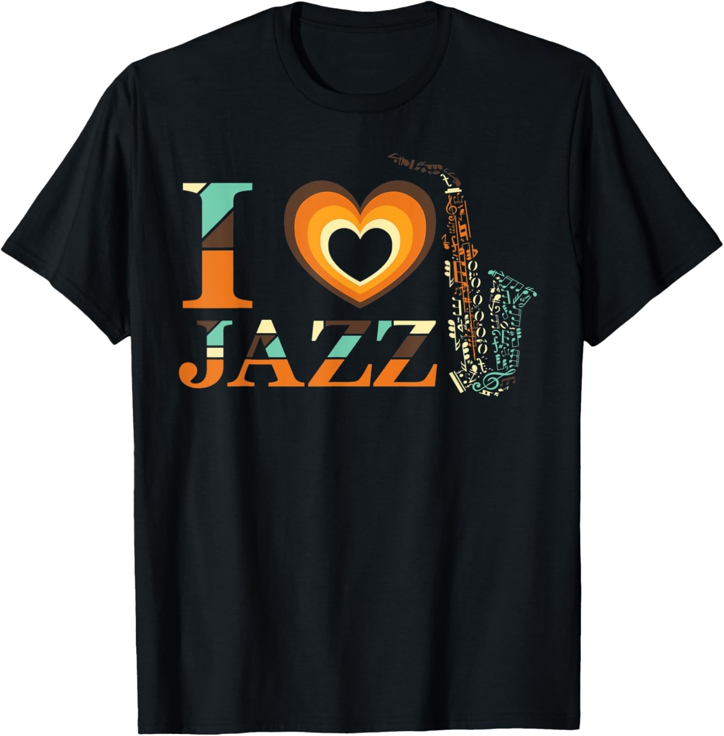 Jazz Music Retro Saxophone I Love Jazz Novelty T-Shirt