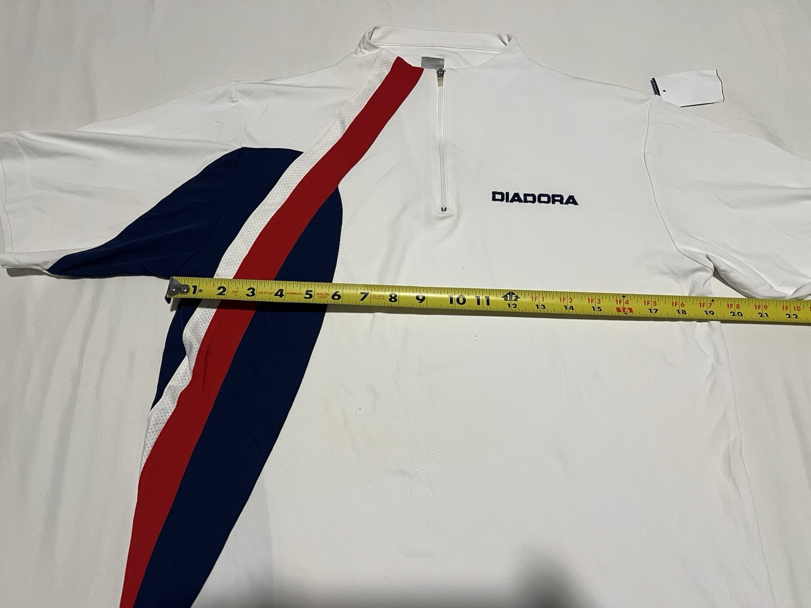 🔥DIADORA DIADRY MEN&rsquo;S SHORT SLEEVE 1/4 ZIP T-SHIRT WHITE/RED/BLUE SIZE SMALL