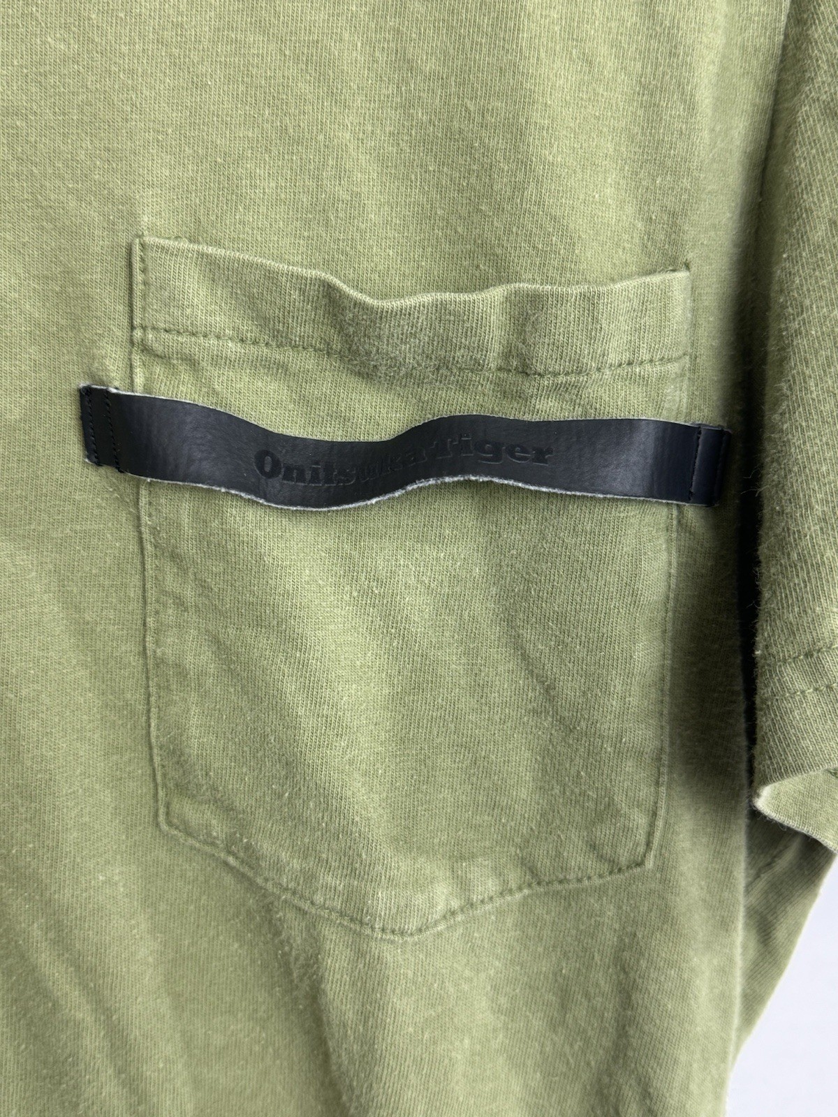Onitsuka Tiger T Shirt Leather Strap Front Pocket Tee Green US S / M Japan XL
