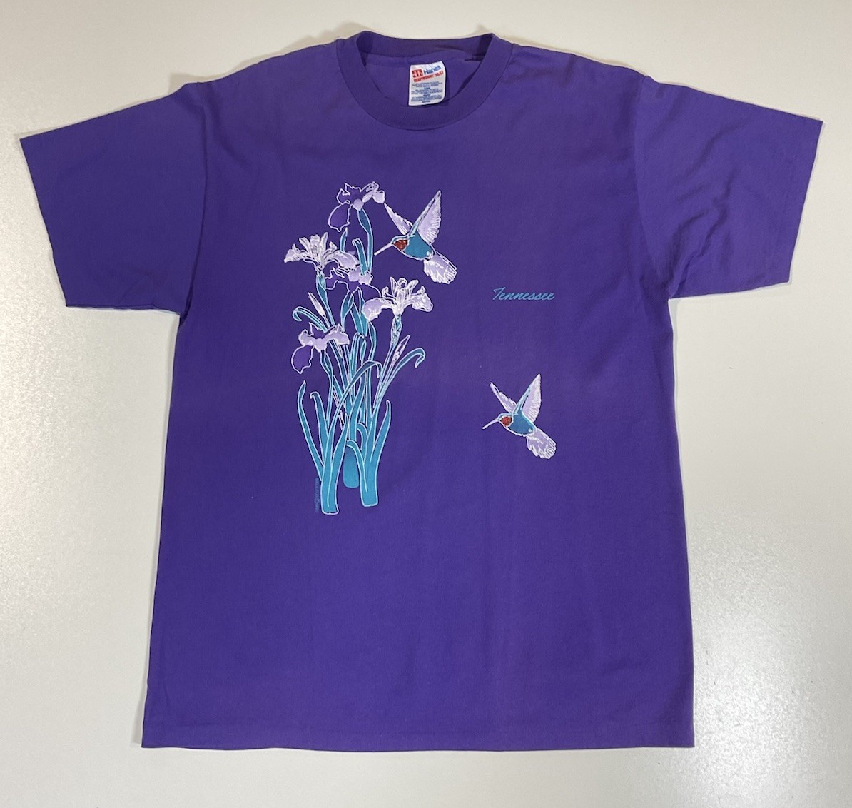 Vintage Tennessee Hummingbird T Shirt Sz L Single Stitch Glitter Floral 90s