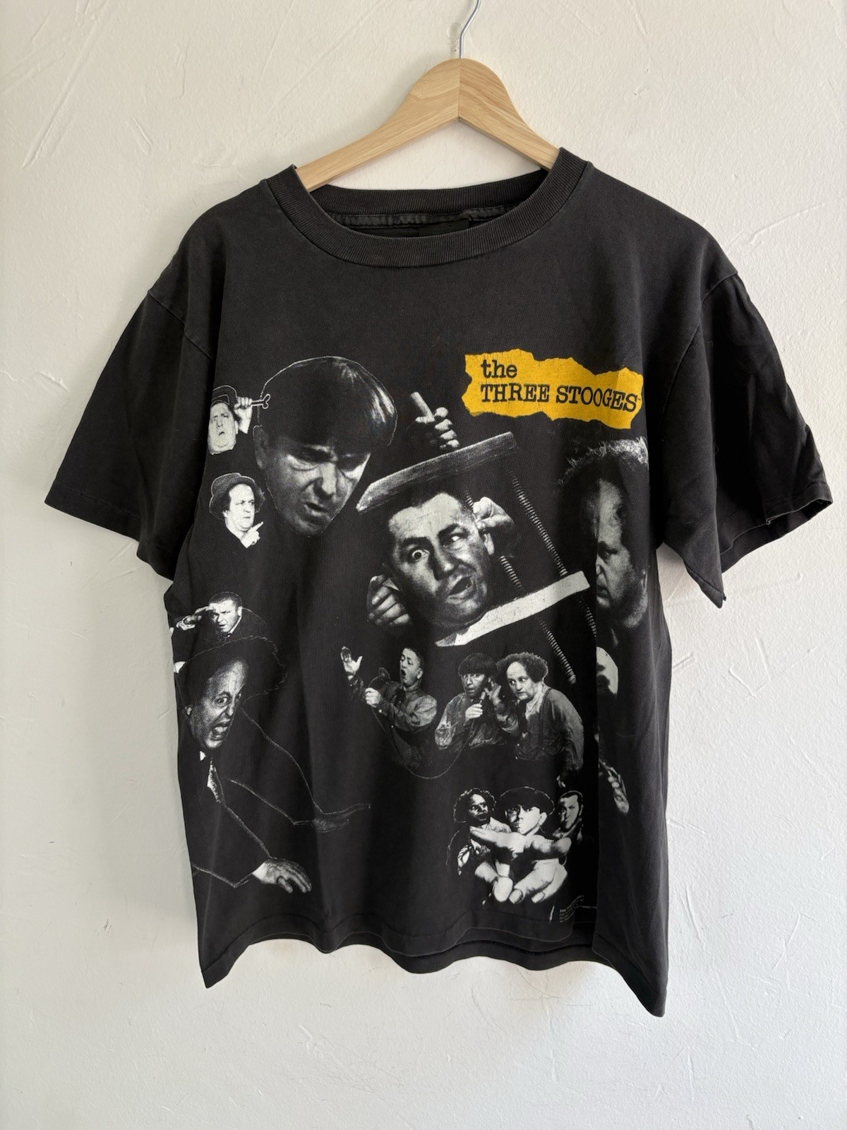 Three Stooges T Shirt Sz L Vintage 1991 Changes Tag Single Stitch Made USA AOP