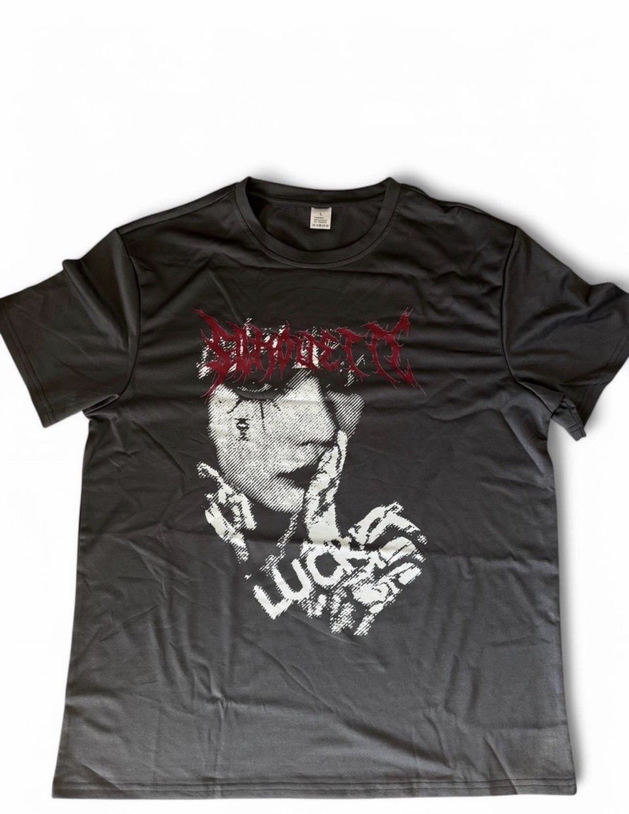 Black Graphic Print Men&rsquo;s T-Shirt L, Polyester Elastane, &lsquo;LUCKY&rsquo; Design