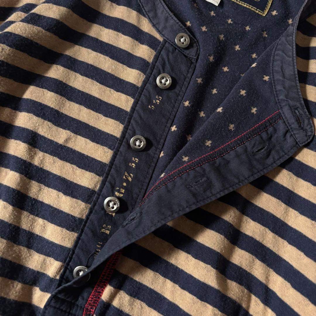 Diesel 00s Striped Henry Neck T-Shirt Short Sleeve Grunge Japan