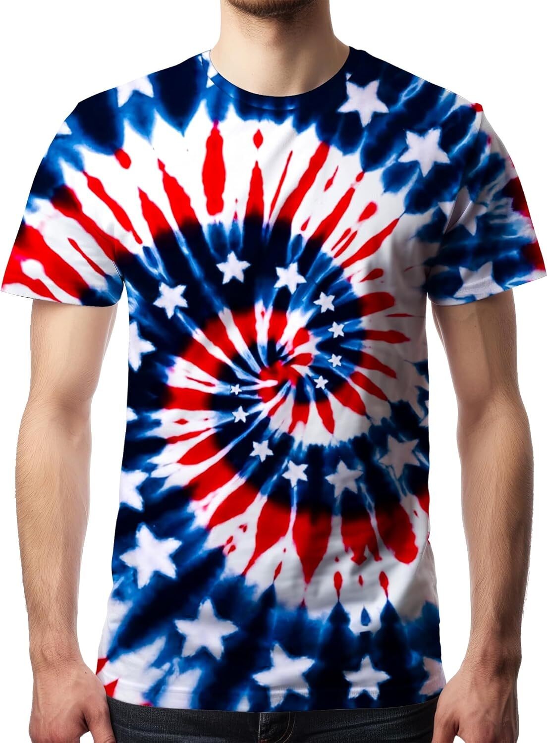 Men&rsquo;s Tie Dye Short Sleeve T-Shirt Vintage Hippie Style Polyester Crew Neck Tee