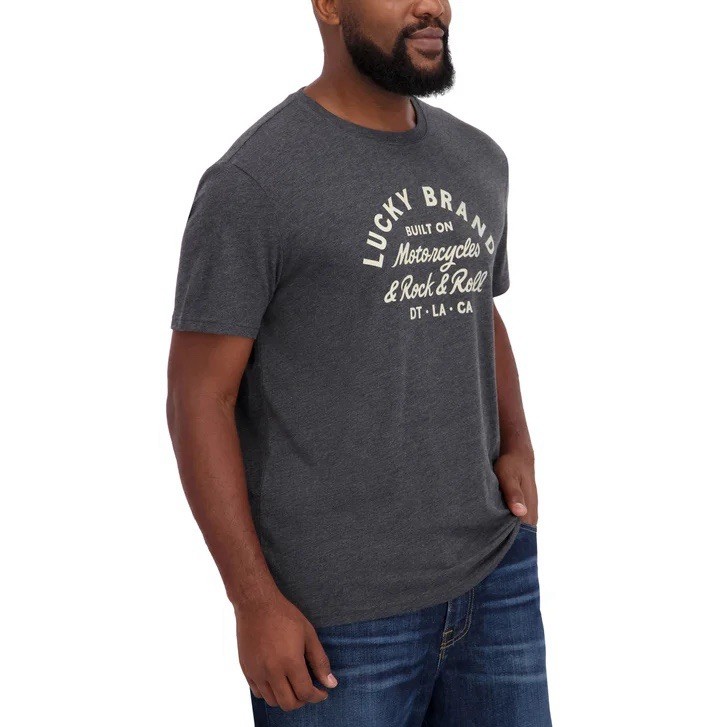 Lucky Brand New Mens T Shirt XXL Charcoal Gray/Black GraphicTee NWT