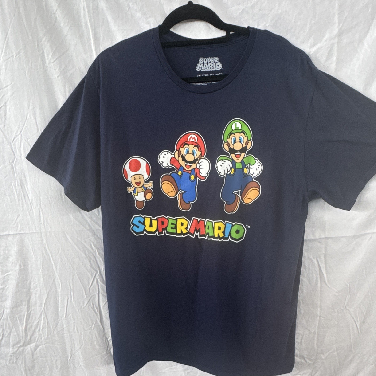 Super Mario Men&rsquo;s Navy Mario Luigi Toad Graphic Print T-Shirt Size 2XL Crew