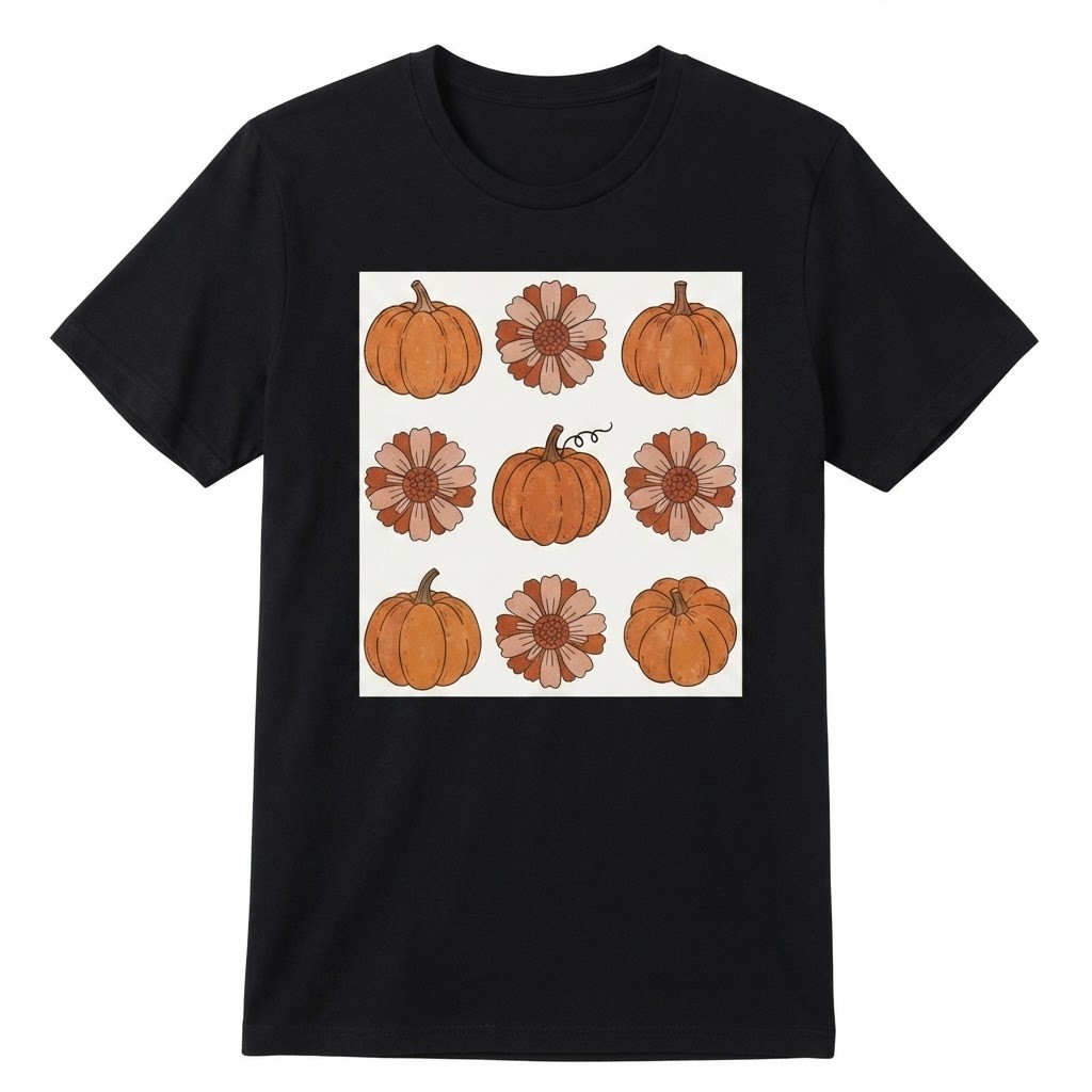Retro Boho Pumpkin And Flower Pattern Thanksgiving Fall T-shirt For Men Women