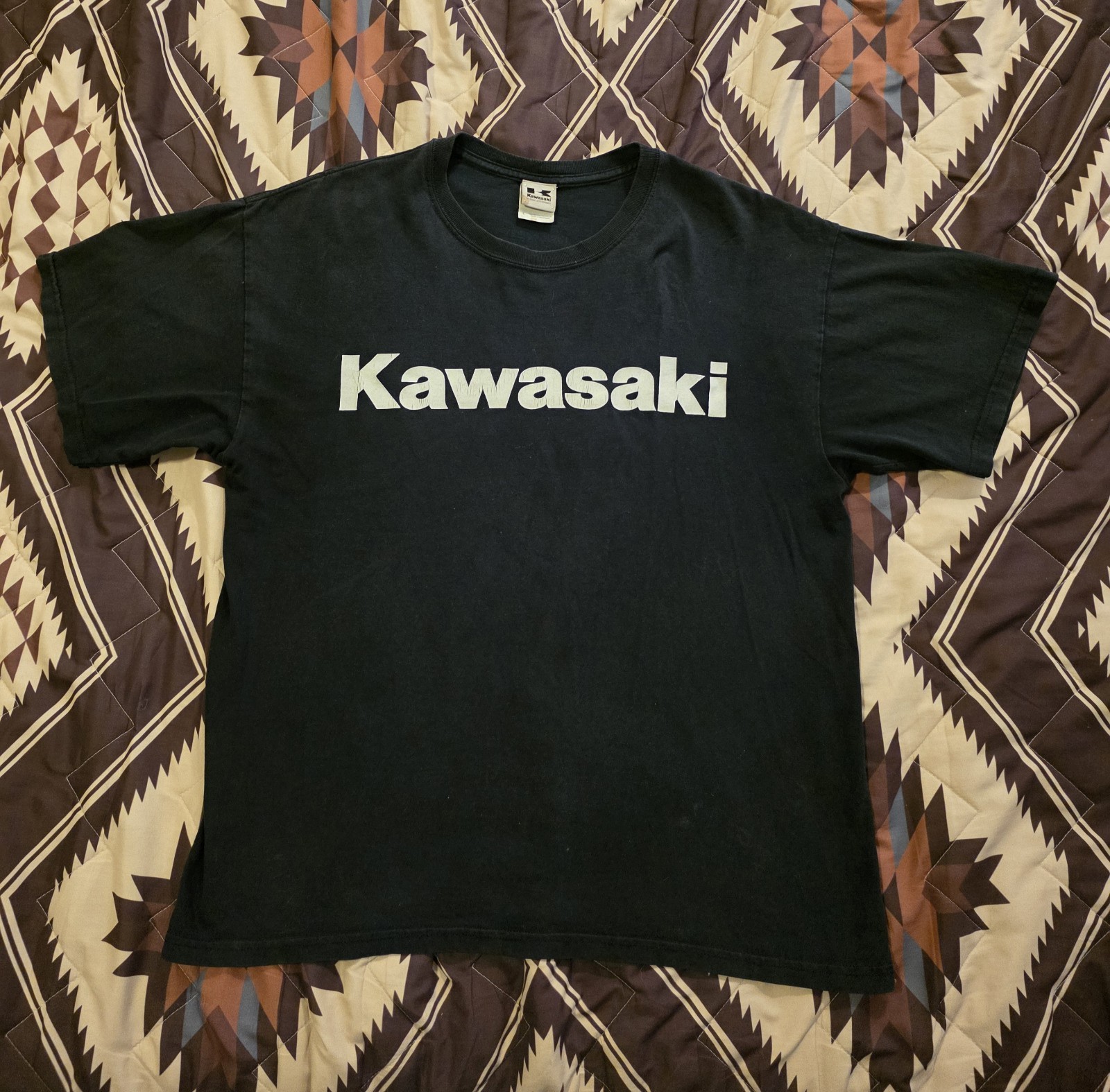 Vtg Y2K Kawasaki Racing Motocross Spellout Logo T Shirt Black Men&rsquo;s Size Large