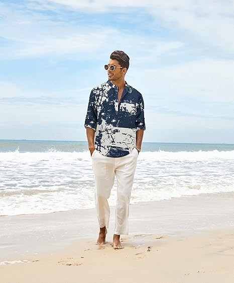 COOFANDY Men&rsquo;s Cotton Linen Henley T-Shirt Long Sleeve Hippie Casual Beach 2XL