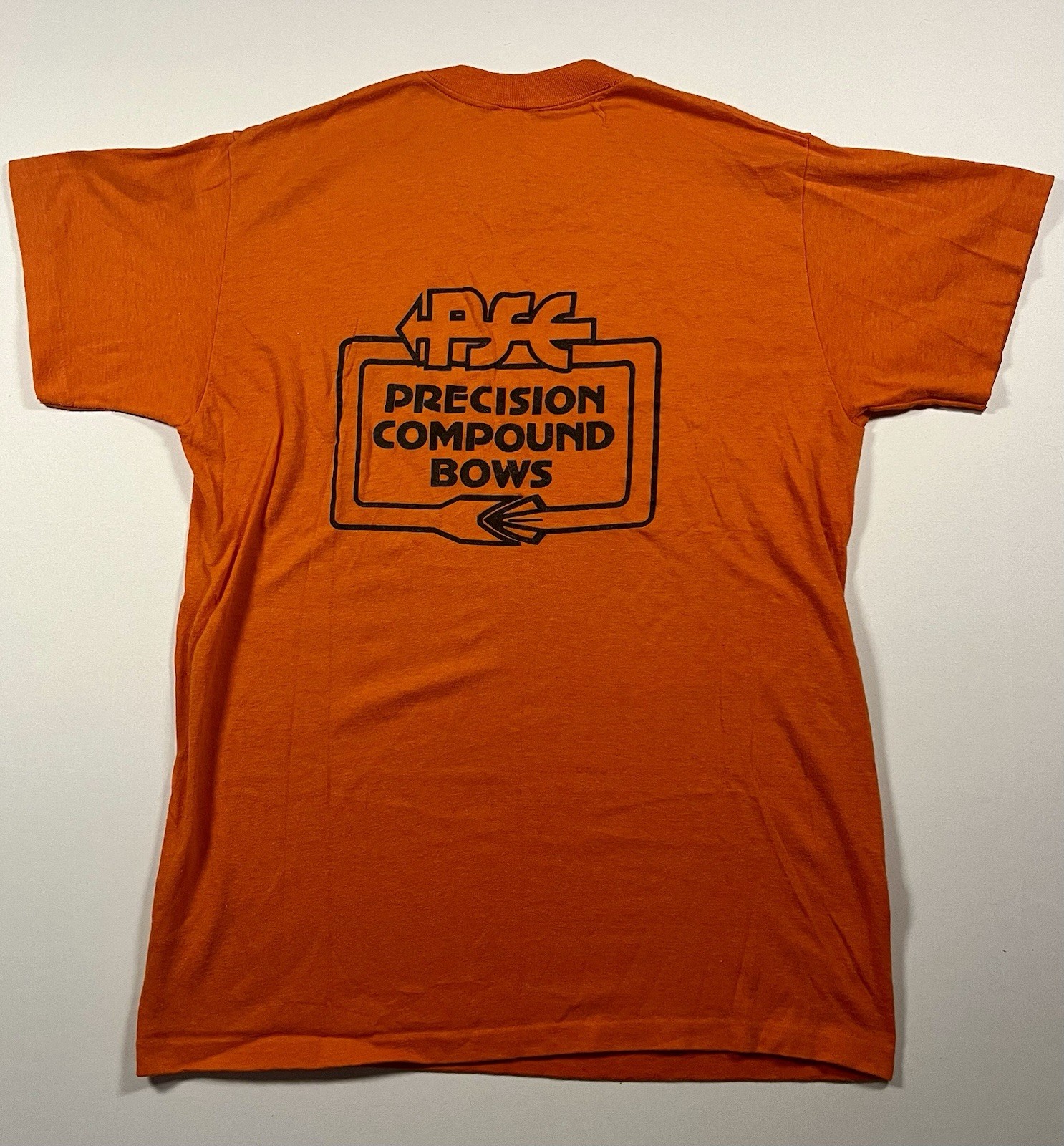 Vintage 70s/80s PSE Precision Compound Bows Hunting Archery Orange T Shirt USA L