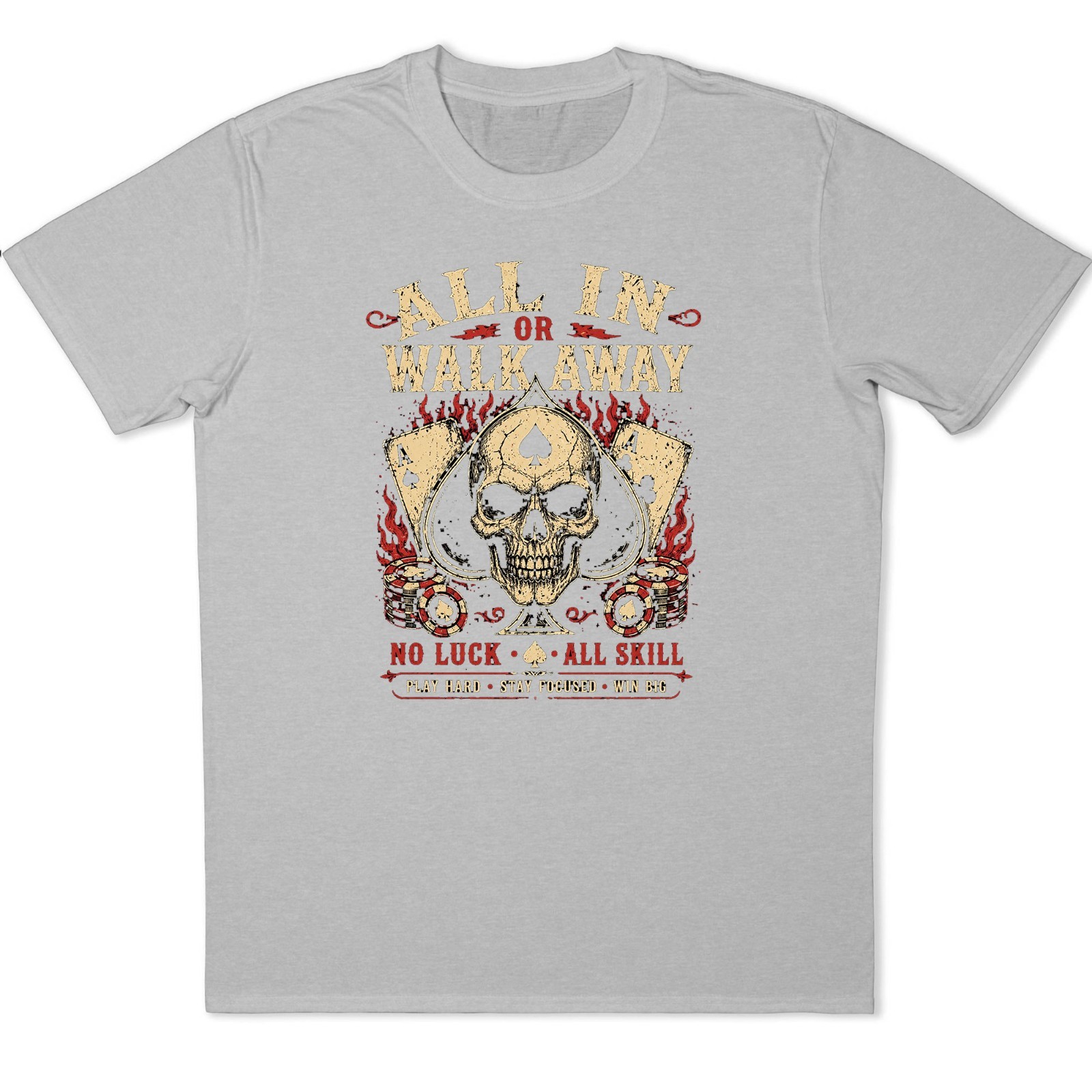 Skull Poker All In Graphic Ace Spade Cards Gambling Casino Walk Away Flame Tee.