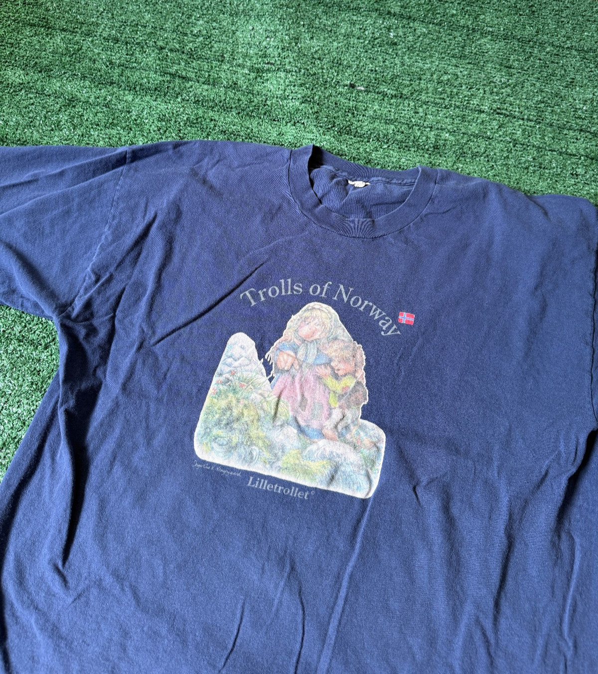 Vintage 90s Trolls of Norway Blue Graphic T Shirt XL Lilletrollet Nature tee