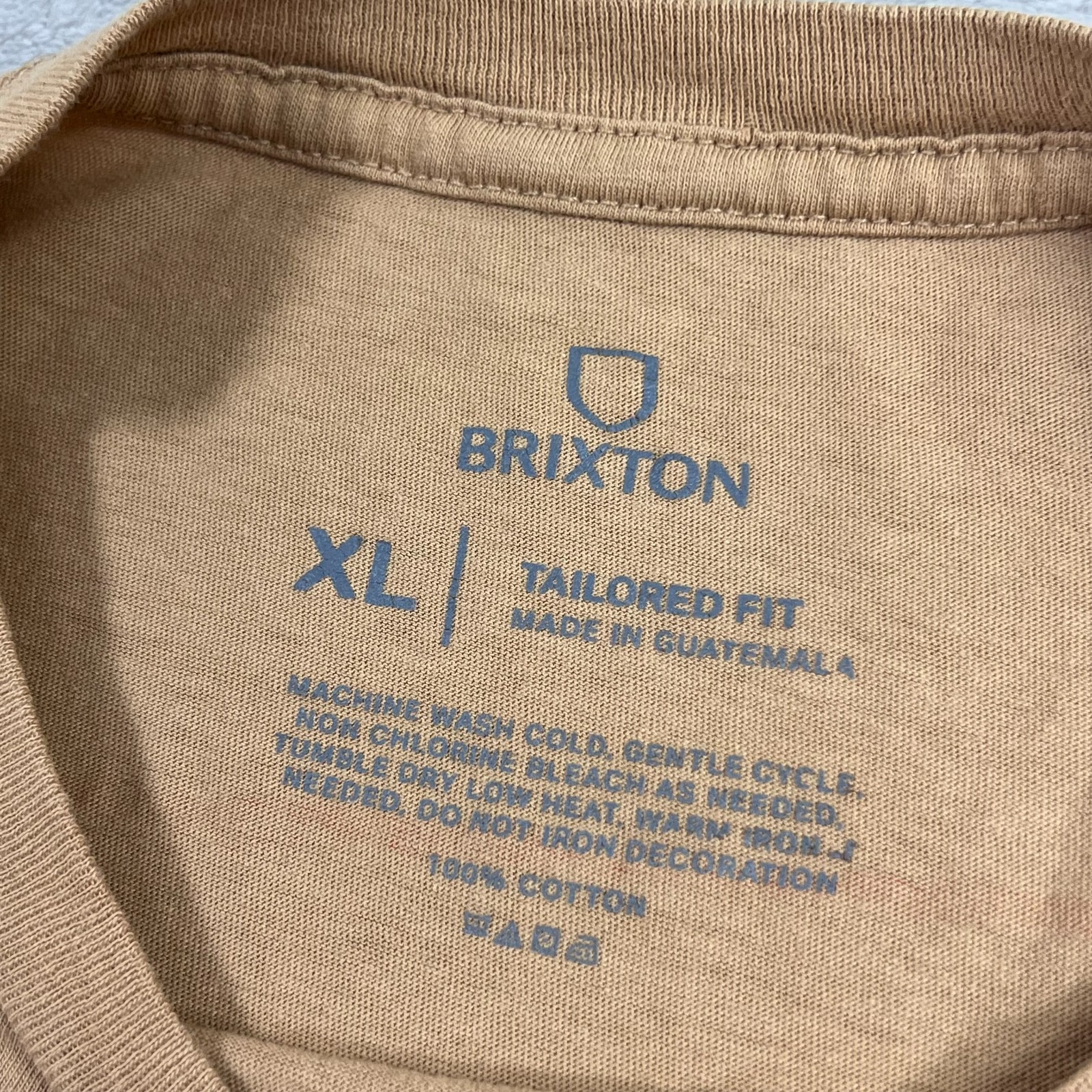 Brixton Shirt Mens XL Light Brown Short Sleeve Crewneck Tailored Fit Cotton