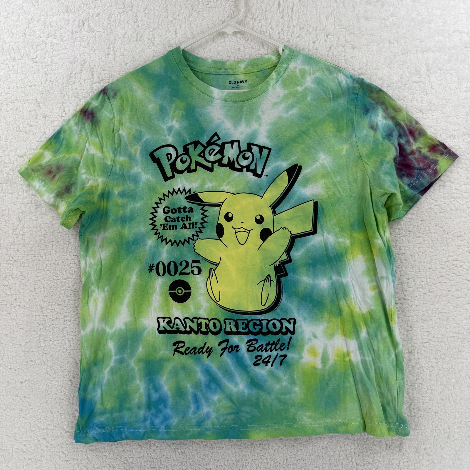 Old Navy Shirt Mens XL Green Tie Dye Pokemon Pikachu Graphic Kanto T-Shirt Anime
