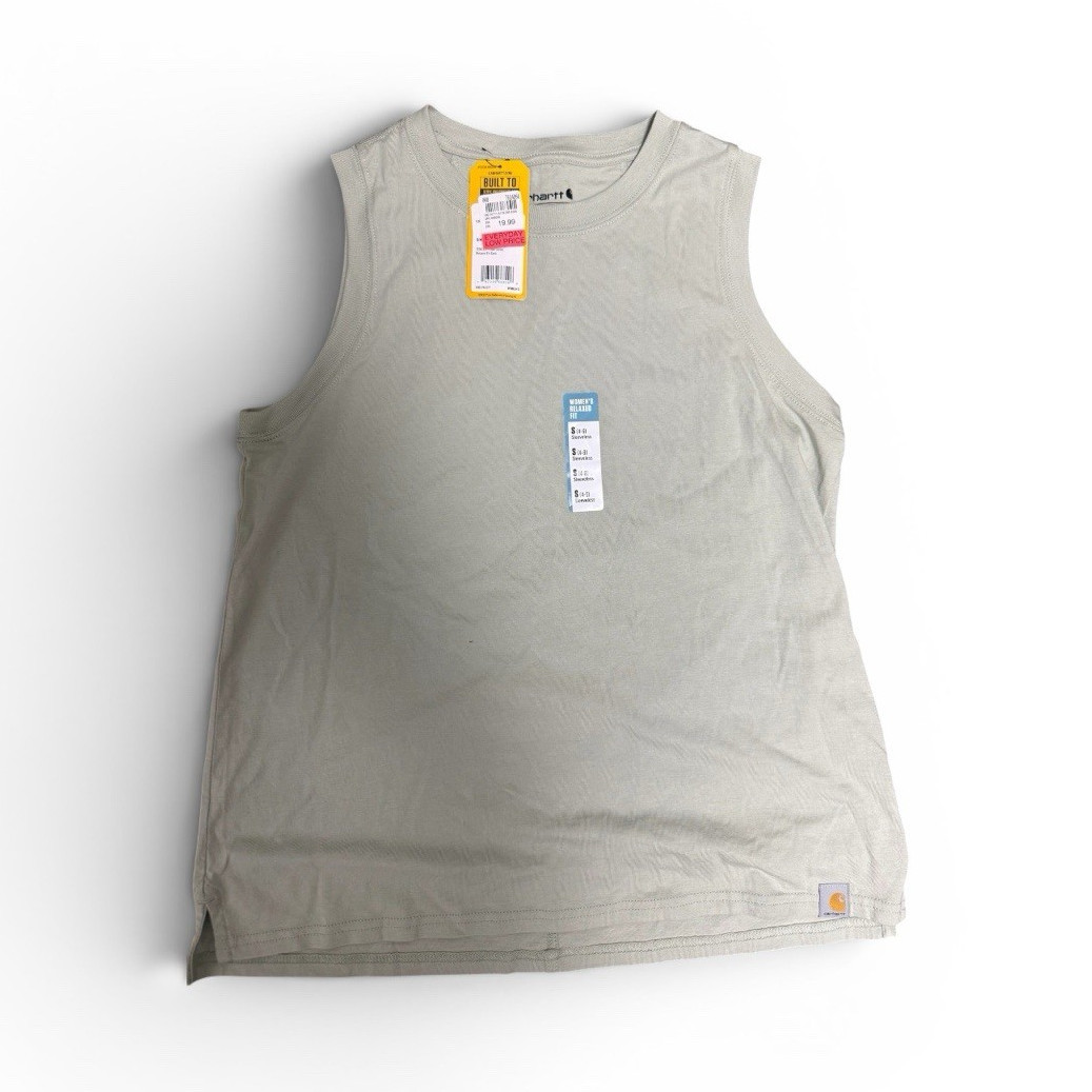 Carhartt Men&rsquo;s Gray Cotton Knit Crew Neck Sleeveless Logo Tank Top Size S