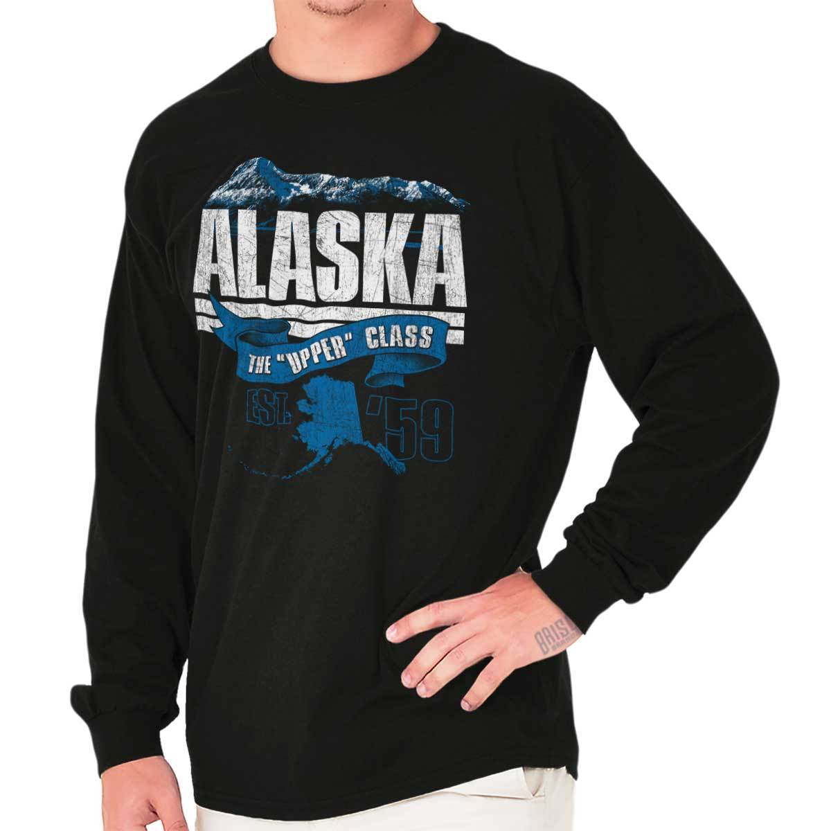 Alaska Upper Class AK State Map Vacation Long Sleeve Tshirt Tee for Adults