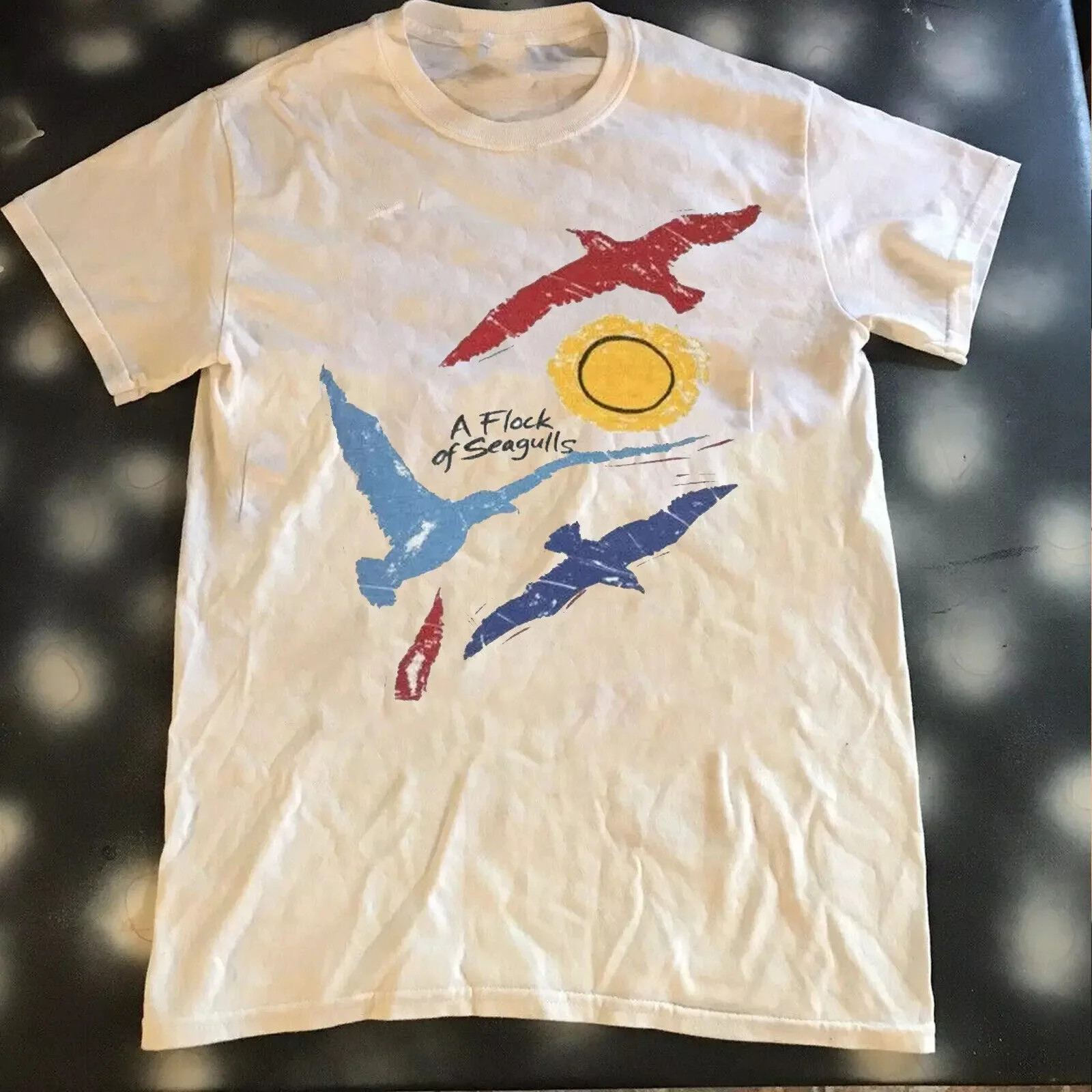 Vtg A Flock Of Seagulls Band 83 Tour Cotton White T Shirt For Men AG346