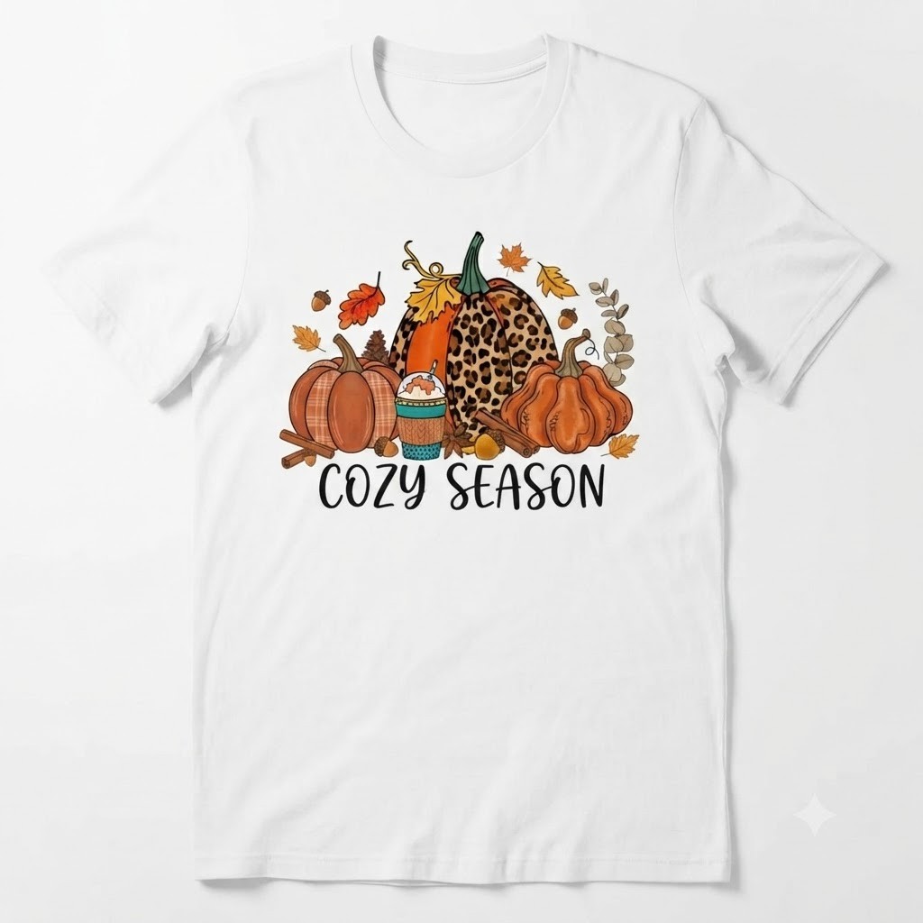 Cozy Season Autumn Pumpkin Latte Leopard Print Fall Graphic T-shirt