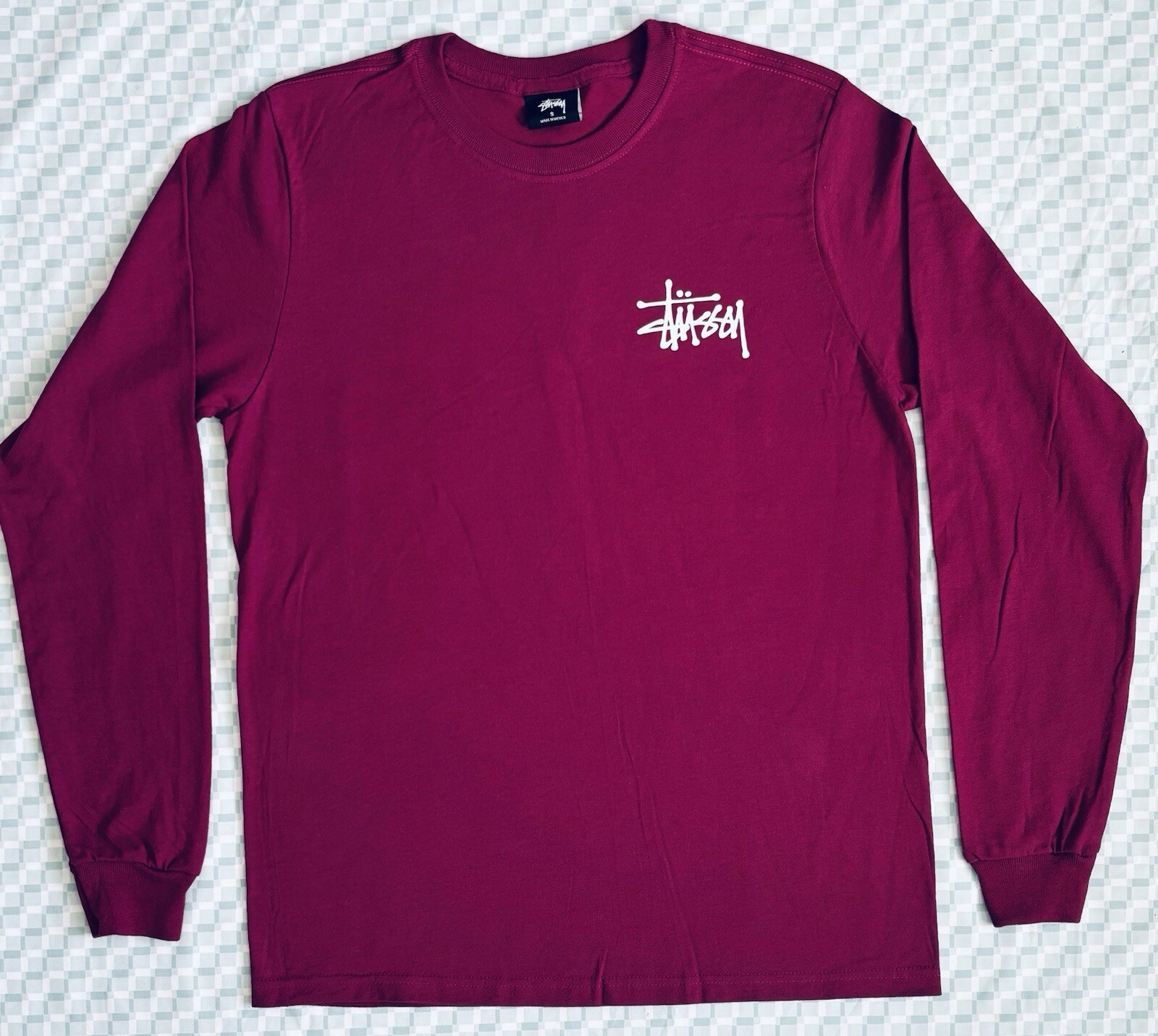 Stussy Basic Logo Tee Mens SM Pink Purple Long Sleeve