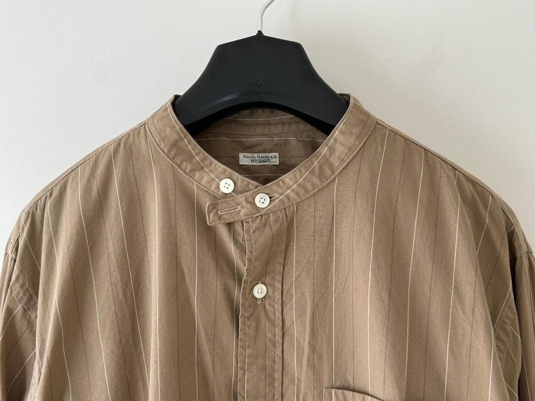 PHIGVEL 22AW Band Collar Shirt Khaki Beige Stripe Size 3