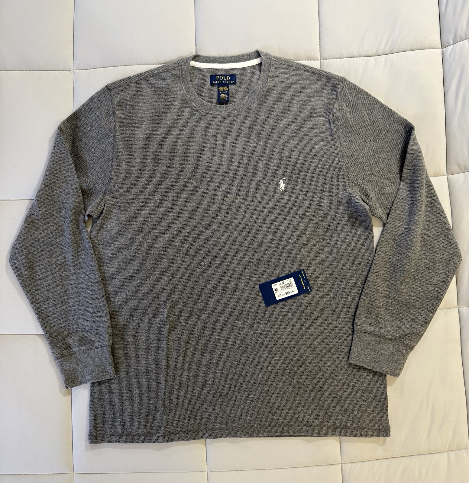 Polo Ralph Lauren Waffle Knit Long Sleeve Sleep Shirt Men’s Size XL Charcoal