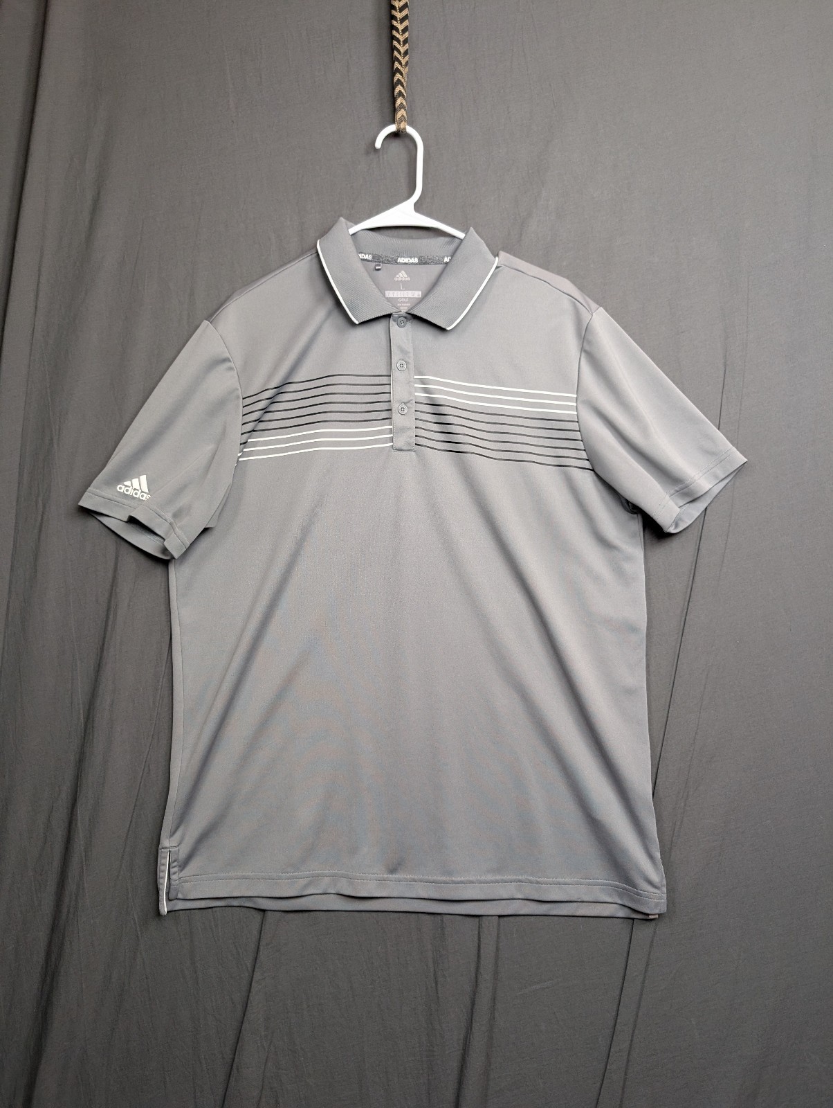 Adidas Golf Men&rsquo;s Polo Shirt Short Sleeve Grey Striped Chest Size Large