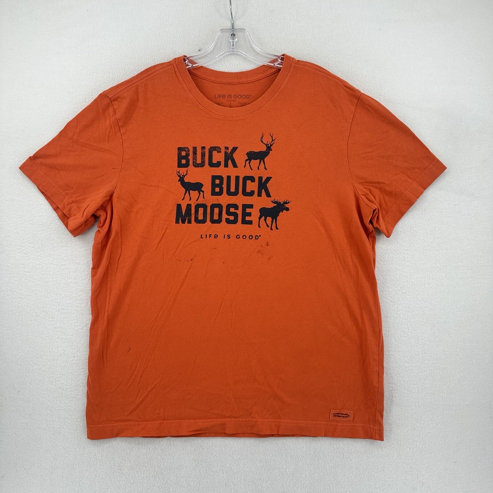 Life Is Good Buck Buck Moose Men&rsquo;s T Shirt Size Large Orange Hunting