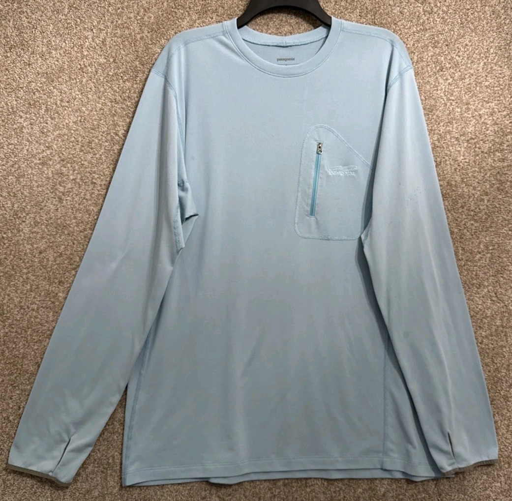 Patagonia Tropic Comfort Crew Shirt Men’s XL Blue Thumb Holes Fly Fishing 52115