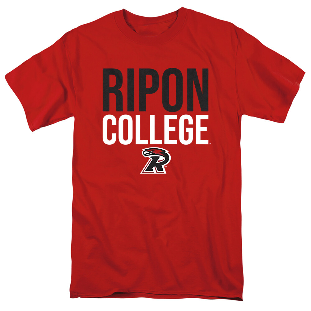 Ripon College Adult T-Shirt Stacked, Red, S-5XL
