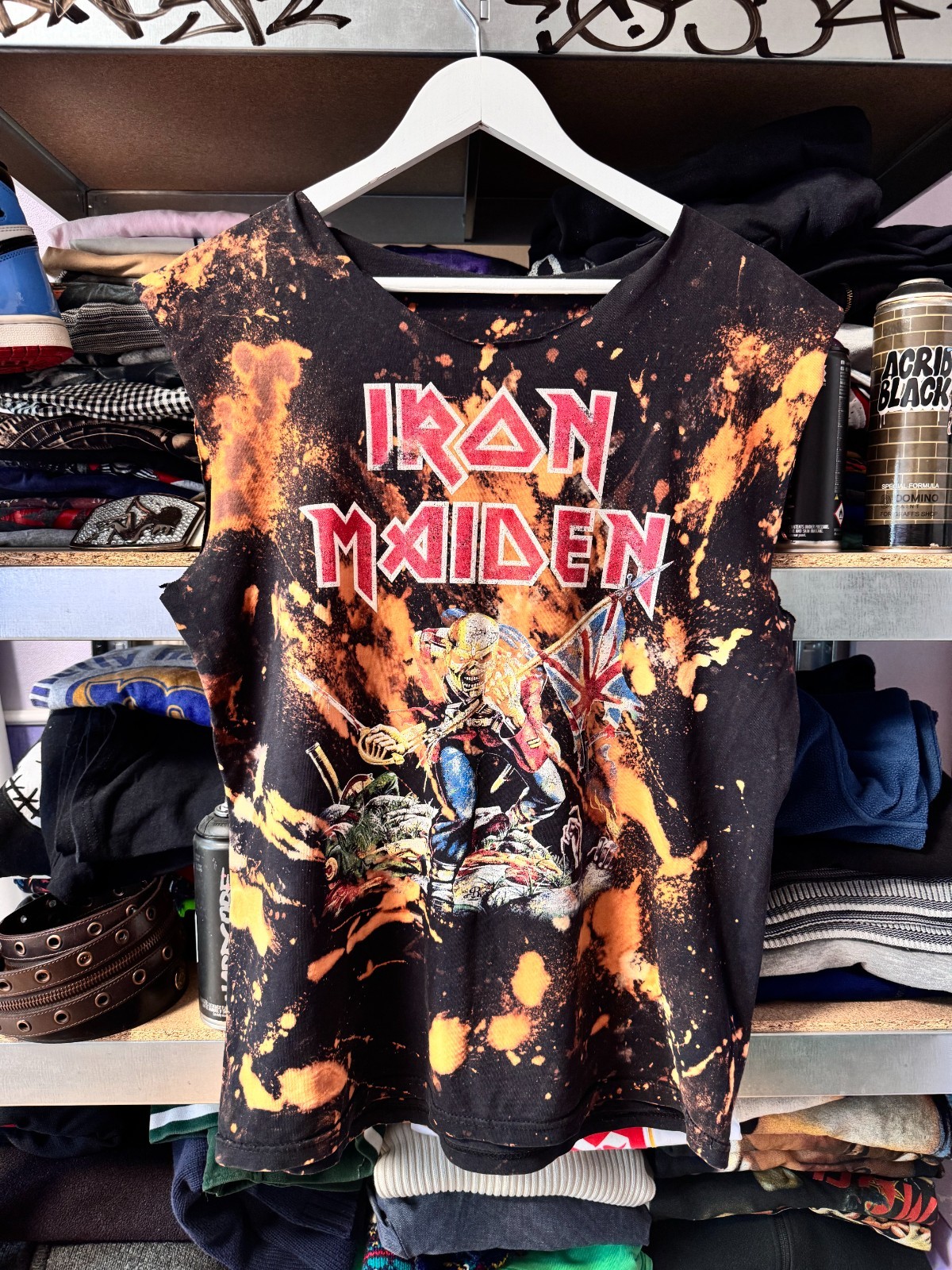 Vintage Iron Maiden The Trooper Bleach Wash Tank Top Muscle Tee Cut Off Size M L