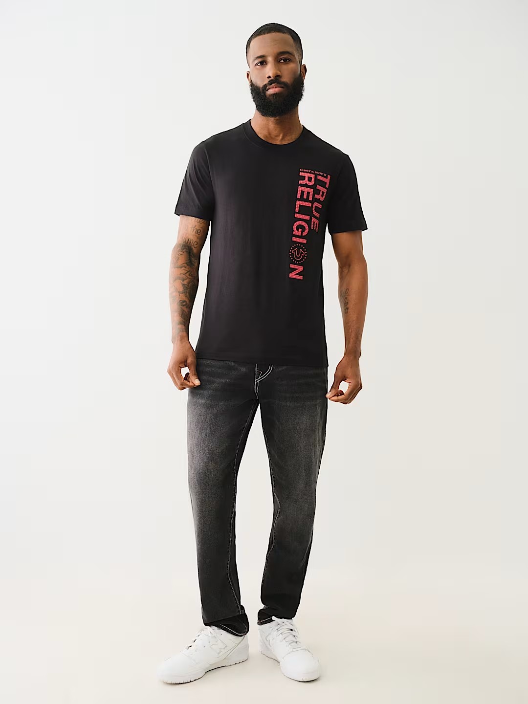 True Religion Men&rsquo;s Silicone Textured Logo T-Shirt Jet Black Men&rsquo;s Medium 700293