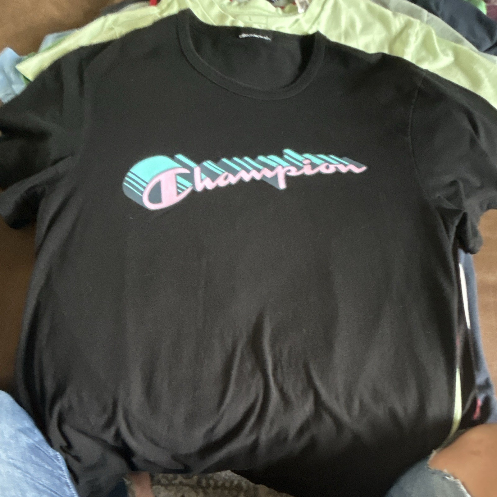 Champion Black Logo Graphic Print Crew Neck Short Sleeve Knit T-Shirt Men&rsquo;s M