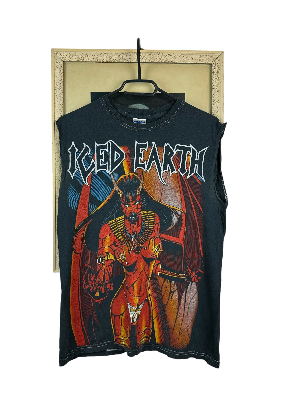Vintage Iced Earth Band Shirt Sleveless rare Hype Tee Over Print Size S