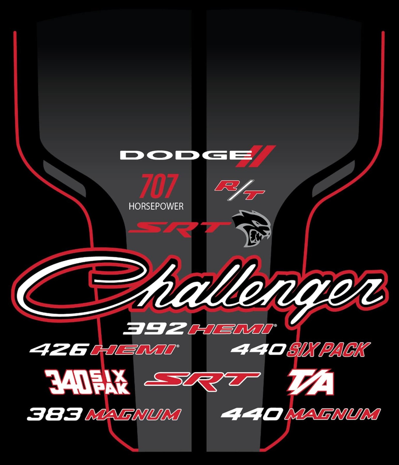 JH Design Men&rsquo;s Dodge Challenger T-Shirt Short Sleeve Black Crew Neck Shirt