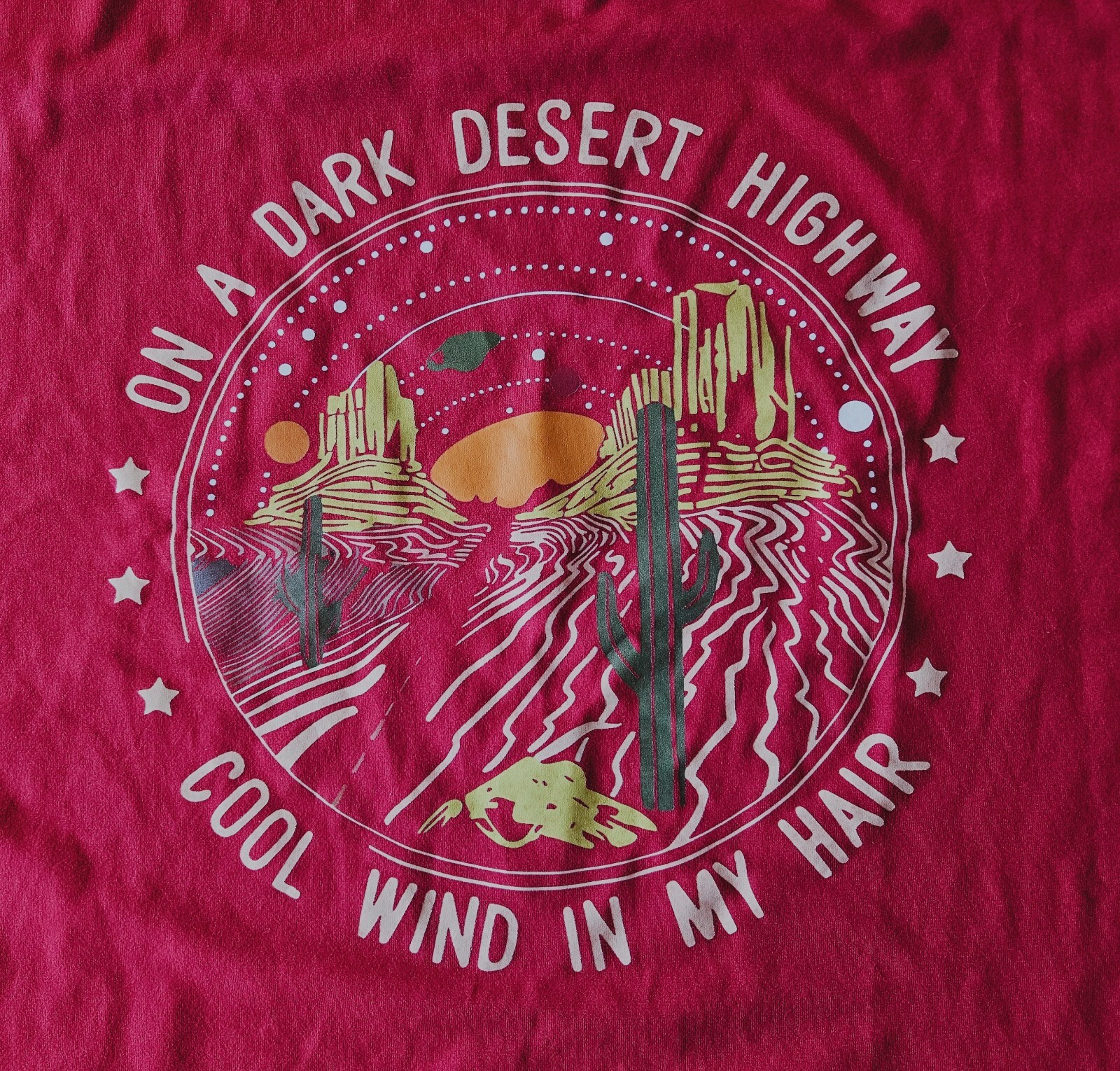 On A Dark Desert Highway Cool Wind In My Hair T-Shirt, Red, Size 3XL